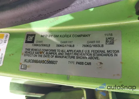 2016 Chevrolet Spark Ls Cvt z USA, uszkodzony, nr VIN KL8CB6SA9GC566837